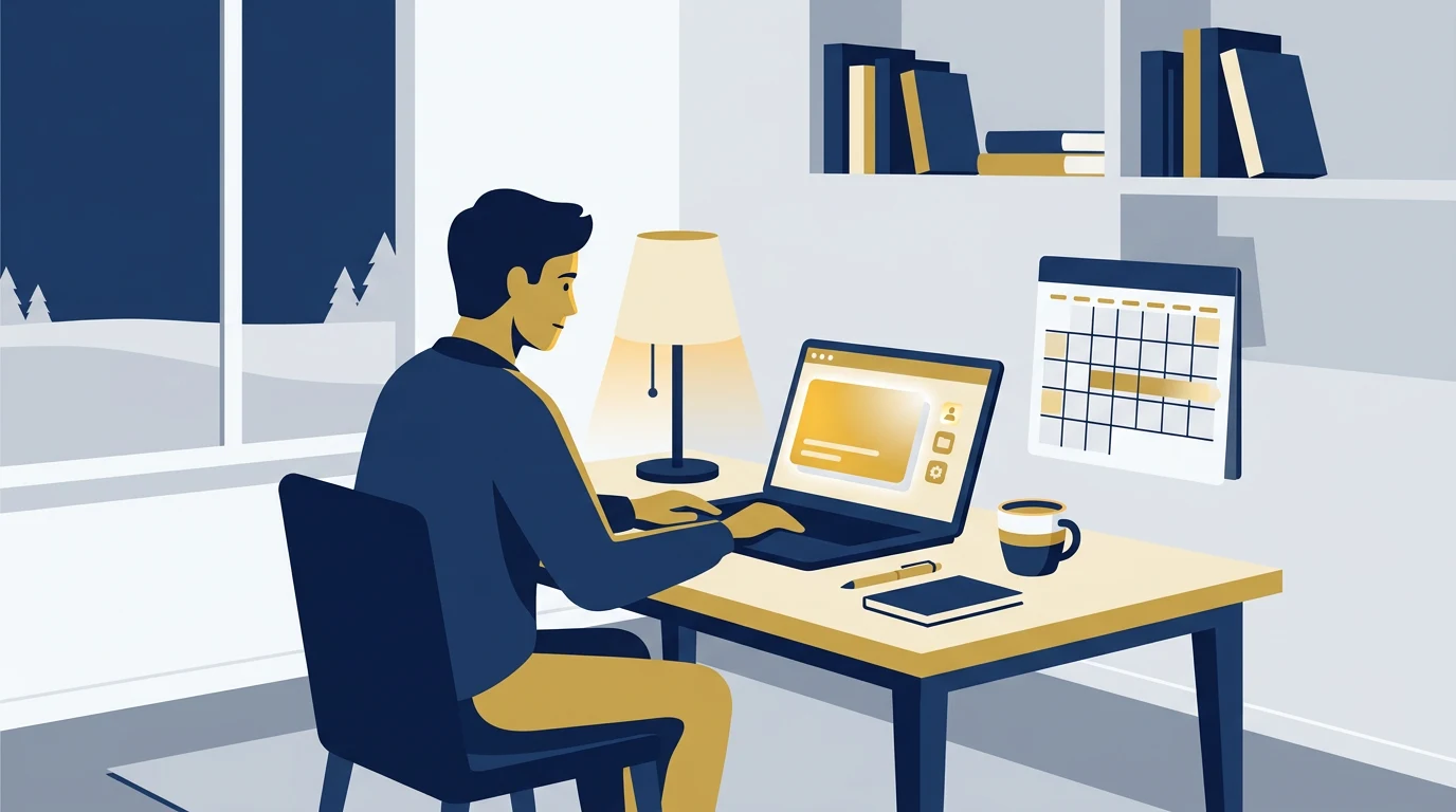 A student studying one course at a time at home
